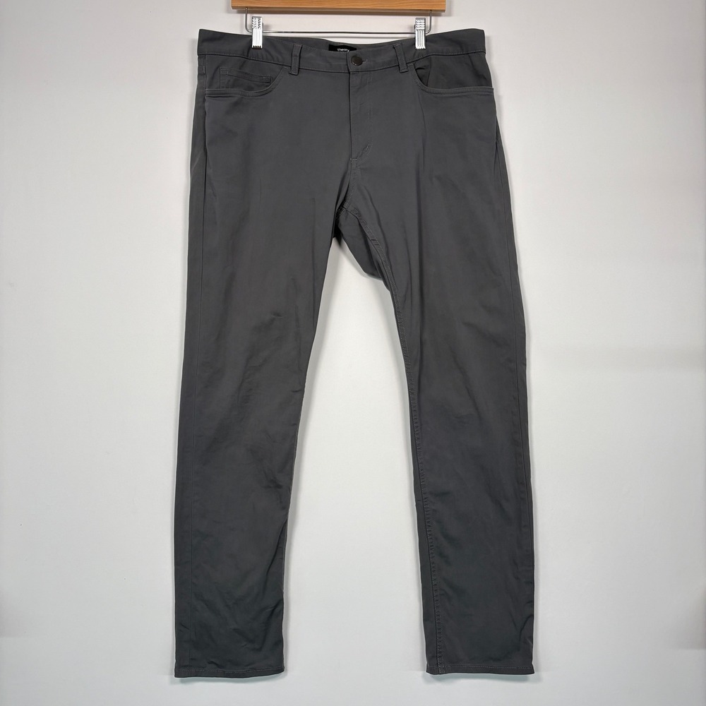 Theory Mens Raffi Slim Fit Pants Size 38 Grey Cotton Blend H0574221 Business Cas